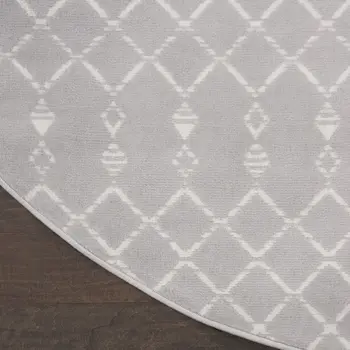 8' Gray and Ivory Geometric Round Rug