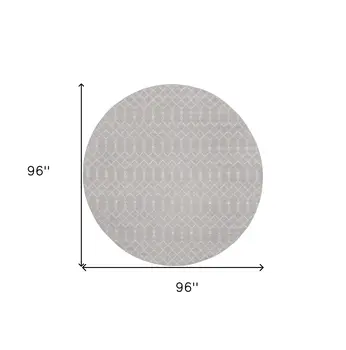8' Gray and Ivory Geometric Round Rug