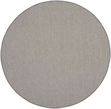 8' Ivory And Charcoal Round Geometric Indoor Outdoor Area Rug