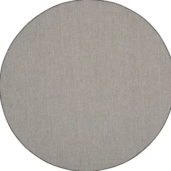 8' Ivory And Charcoal Round Geometric Indoor Outdoor Area Rug
