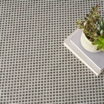 8' Ivory And Charcoal Round Geometric Indoor Outdoor Area Rug