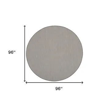 8' Ivory And Charcoal Round Geometric Indoor Outdoor Area Rug