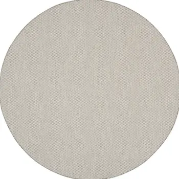 8' Ivory And Silver Round Geometric Indoor Outdoor Area Rug