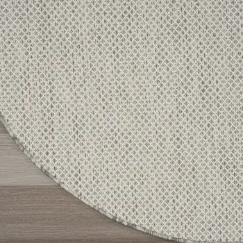 8' Ivory And Silver Round Geometric Indoor Outdoor Area Rug
