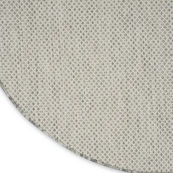 8' Ivory And Silver Round Geometric Indoor Outdoor Area Rug