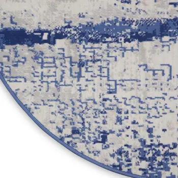 8' Ivory and Navy Blue Abstract Round Rug