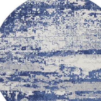 8' Ivory and Navy Blue Abstract Round Rug