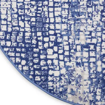 8' Ivory and Navy Blue Abstract Round Rug