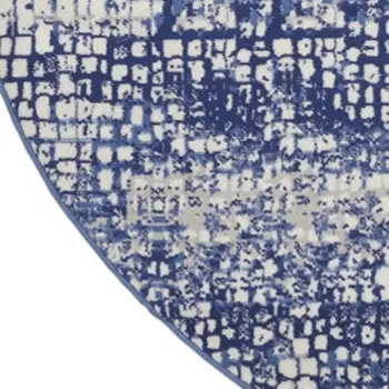 8' Ivory and Navy Blue Abstract Round Rug