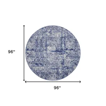 8' Ivory and Navy Blue Abstract Round Rug