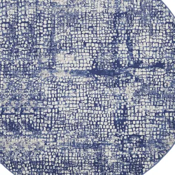 8' Ivory and Navy Blue Abstract Round Rug