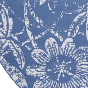 8' Ivory and Blue Floral Distressed Round Rug