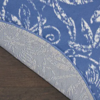 8' Ivory and Blue Floral Distressed Round Rug