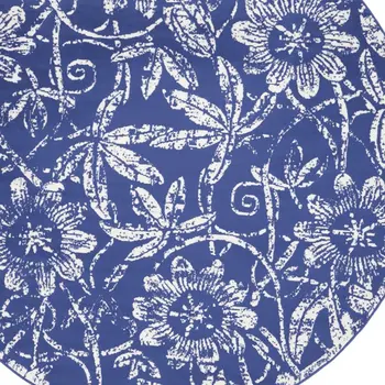 8' Ivory and Navy Blue Floral Distressed Round Rug
