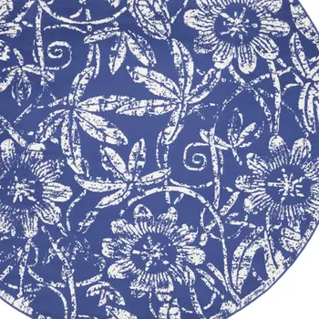 8' Ivory and Navy Blue Floral Distressed Round Rug