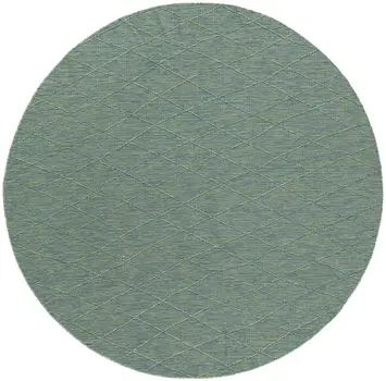 8' Blue And Green Round Geometric Indoor Outdoor Area Rug