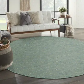 8' Blue And Green Round Geometric Indoor Outdoor Area Rug