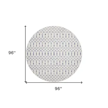 8' Ivory and Blue Geometric Round Rug