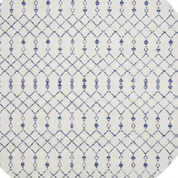 8' Ivory and Blue Geometric Round Rug