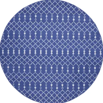 8' Navy Blue and Ivory Geometric Round Rug