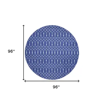 8' Navy Blue and Ivory Geometric Round Rug