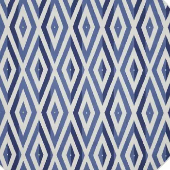 8' Ivory and Blue Geometric Round Rug