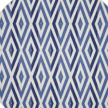 8' Ivory and Blue Geometric Round Rug