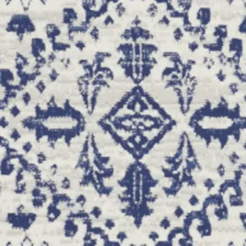 8' Ivory and Navy Blue Geometric Distressed Round Rug