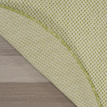8' Ivory And Green Round Geometric Indoor Outdoor Area Rug