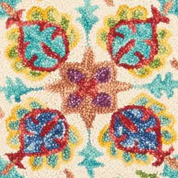 8' Ivory Red And Orange Wool Floral Hand Tufted Round Rug