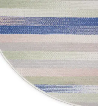 8' Ivory Tan and Blue Striped Round Rug