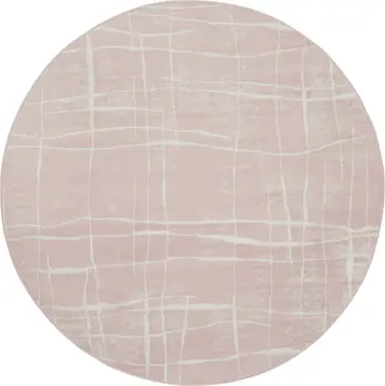 8' Pink and Ivory Abstract Round Rug