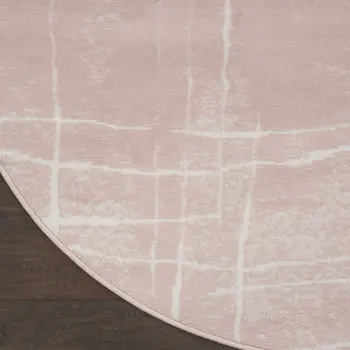 8' Pink and Ivory Abstract Round Rug