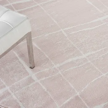 8' Pink and Ivory Abstract Round Rug