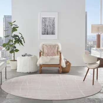 8' Pink and Ivory Abstract Round Rug