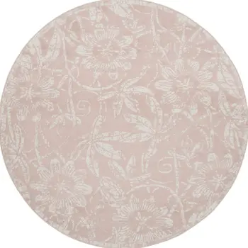 8' Pink and Ivory Floral Distressed Round Rug