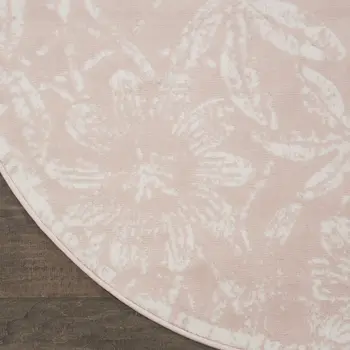 8' Pink and Ivory Floral Distressed Round Rug