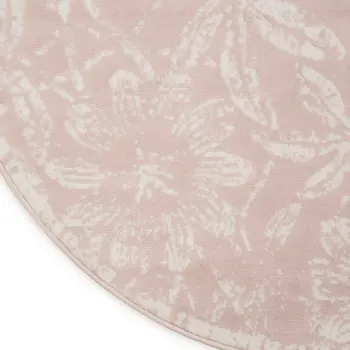 8' Pink and Ivory Floral Distressed Round Rug