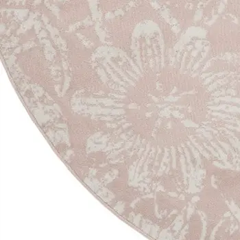 8' Pink and Ivory Floral Distressed Round Rug