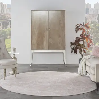 8' Pink and Ivory Floral Distressed Round Rug