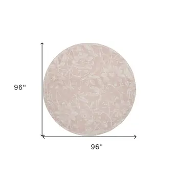 8' Pink and Ivory Floral Distressed Round Rug