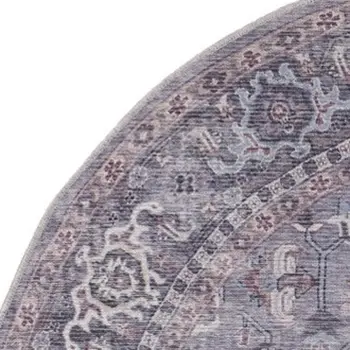 8' Gray Round Floral Power Loom Distressed Area Rug