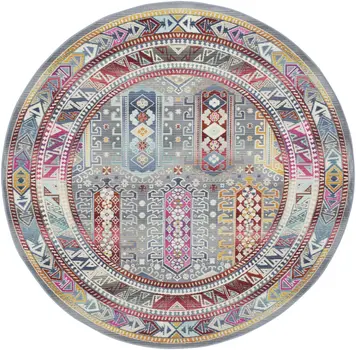 6' Ivory Gray And Red Floral Distressed Round Rug