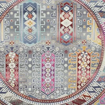 6' Ivory Gray And Red Floral Distressed Round Rug