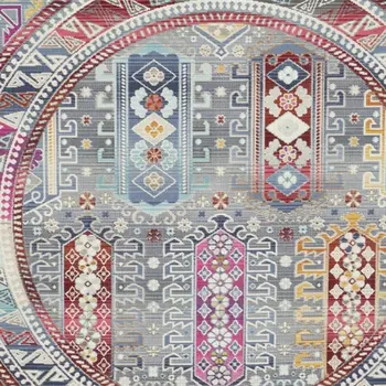 6' Ivory Gray And Red Floral Distressed Round Rug