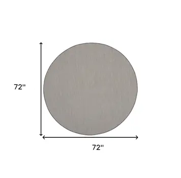 6' Ivory And Charcoal Round Geometric Indoor Outdoor Area Rug
