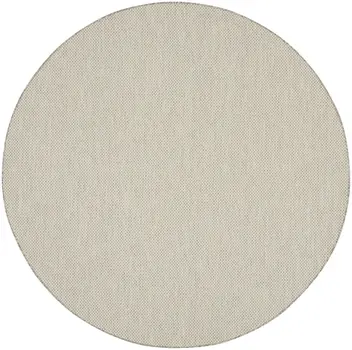 6' Ivory And Silver Round Geometric Indoor Outdoor Area Rug