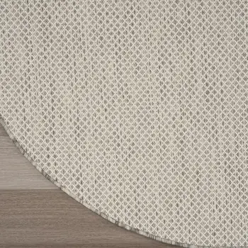 6' Ivory And Silver Round Geometric Indoor Outdoor Area Rug