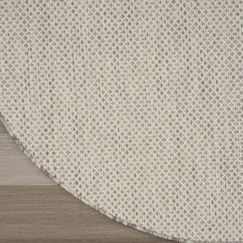 6' Ivory And Silver Round Geometric Indoor Outdoor Area Rug