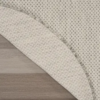 6' Ivory And Silver Round Geometric Indoor Outdoor Area Rug